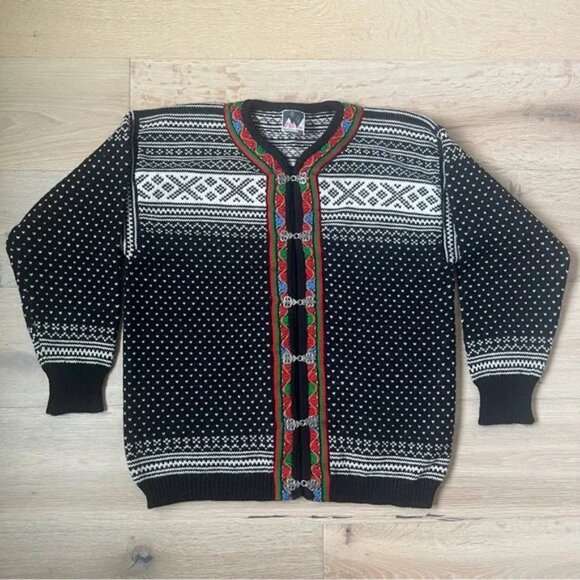 Dale of Norway Women's Sz L Nordic Ski Sweater Fair Isle Clasp Closure Wool *S7 - Picture 1 of 5